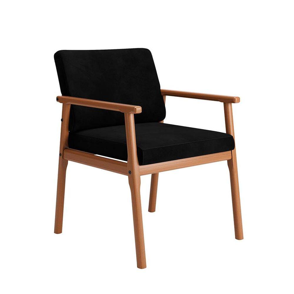 Poltrona Veneza Preta e Madeira