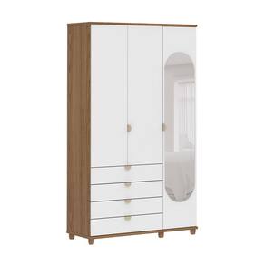 Guarda-Roupa Casal com Espelho Look 3 Portas 4 Gavetas Branco e Freijó