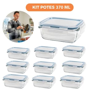 Kit 10 Potes de Vidro Herméticos Retangulares 370ml
