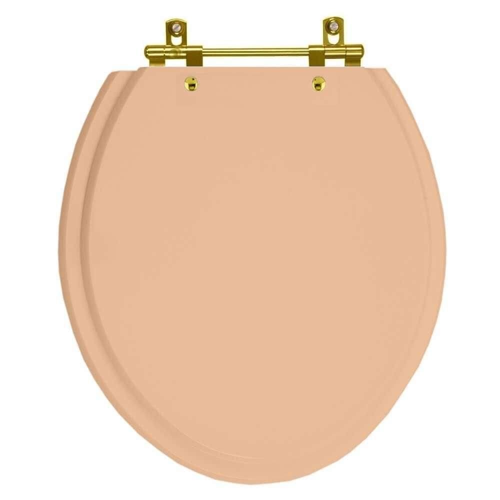 Assento Sanitário Convencional Oval Pêssego 73 para vaso Celite com Ferragem Dourada