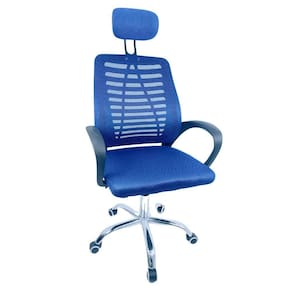 Cadeira Escritório Diretor Oficial Tela Mesh Apoio Nuca Preto Azul
