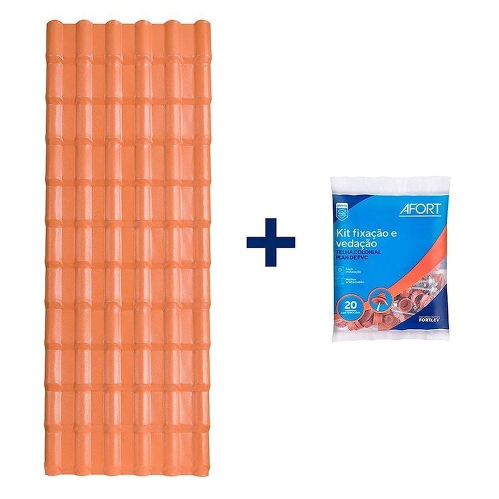 Kit com 5 Telhas Plan Pvc 1,98x0,88x1,6cm 6 Ondas com 4 Kit Fixação e Vedação afort Marrom