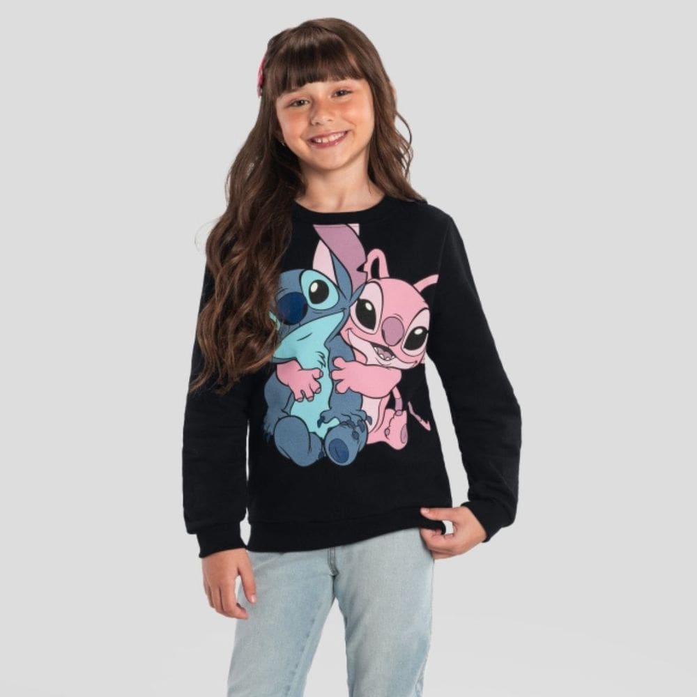 Blusão Infantil Moletom Menina do Stitch Preto - Brandili