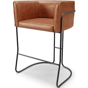 Banqueta Decorativa Fixa Baixa Base De Aço Preto Betina D02 Couríssimo Camel B-14 - Lyam Decor
