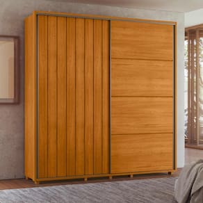 Guarda-roupa Monet 100% MDF ripado 2 portas de correr 4 gavetas - Cinamomo - Madetec