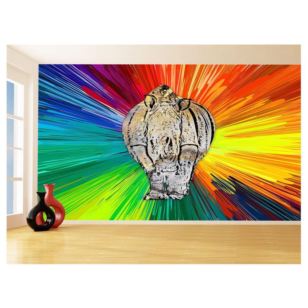 Papel De Parede 3D Animais Pop Art Rinoceronte 3,5M Pxa490