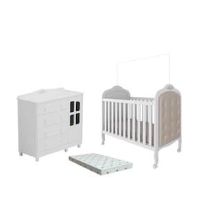 Quarto Bebe Berço e Cômoda MDF Dorabelly Provençal + Colchão