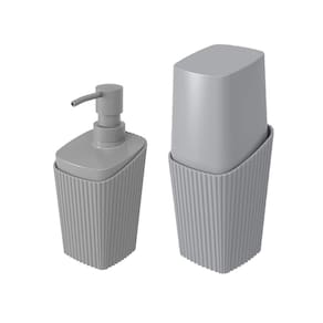 Kit Banheiro Porta Escova Dispenser Sabonete Líquido New Square Cinza - Coza