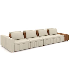 Sofá Ilha Com Puff Para Sala Living 505cm Amber M03 Linho Cru Couríssimo Whisky - Lyam Decor