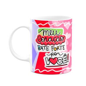 Caneca Namorados - Meu coração bate forte por você - Bg-pink