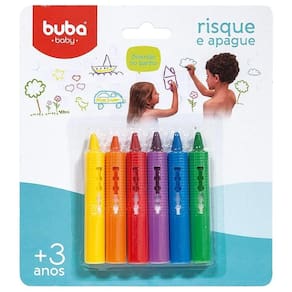 Giz De Cera Colorido 6 Cores Risque E Apague Buba
