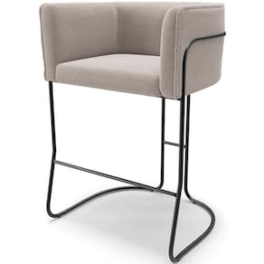 Banqueta Decorativa Fixa Baixa Base De Aço Preto Betina D02 Bouclê Creme B-54 - Lyam Decor
