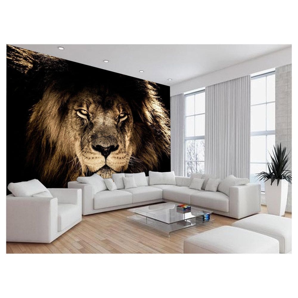 Papel De Parede 3D Animais Leão Rosto Encarando 3,5M Anm465