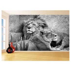 Papel De Parede 3D Animais Leão Família Casal 3,5M Anm505