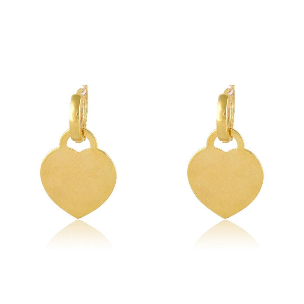 Brinco Argolinha Com Chapa De Coração Folheado