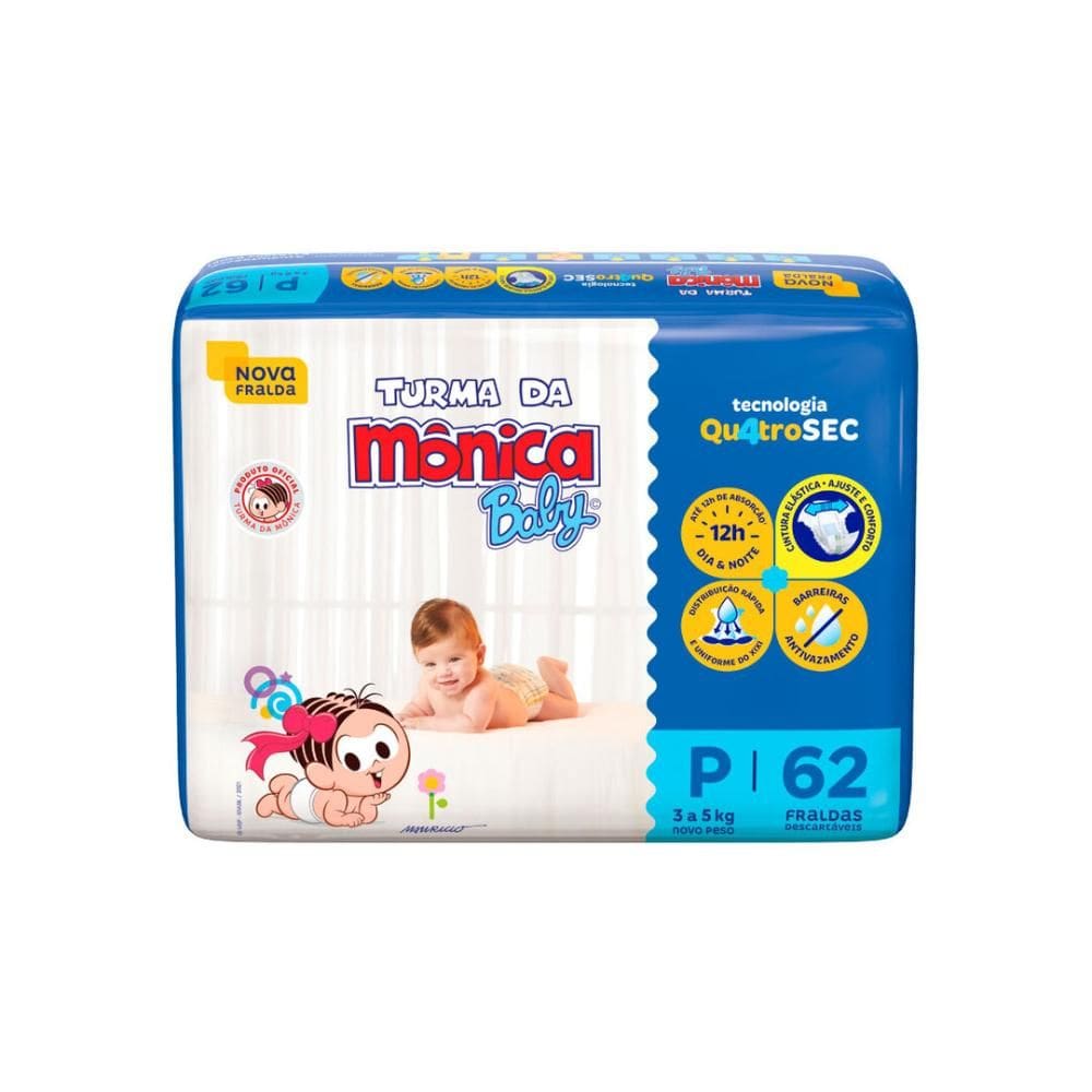 Fralda Turma da Mônica Baby Mega P com 62un
