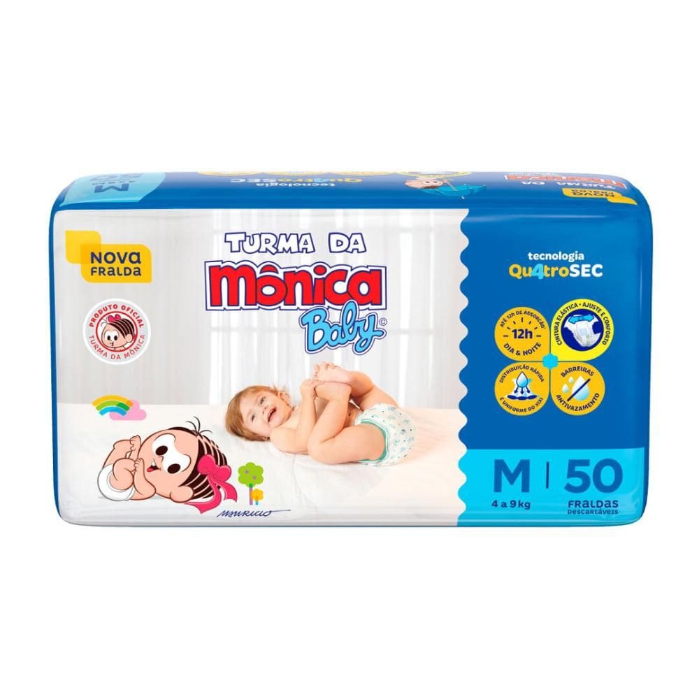 Fralda Turma da Mônica Baby Mega M com 50un
