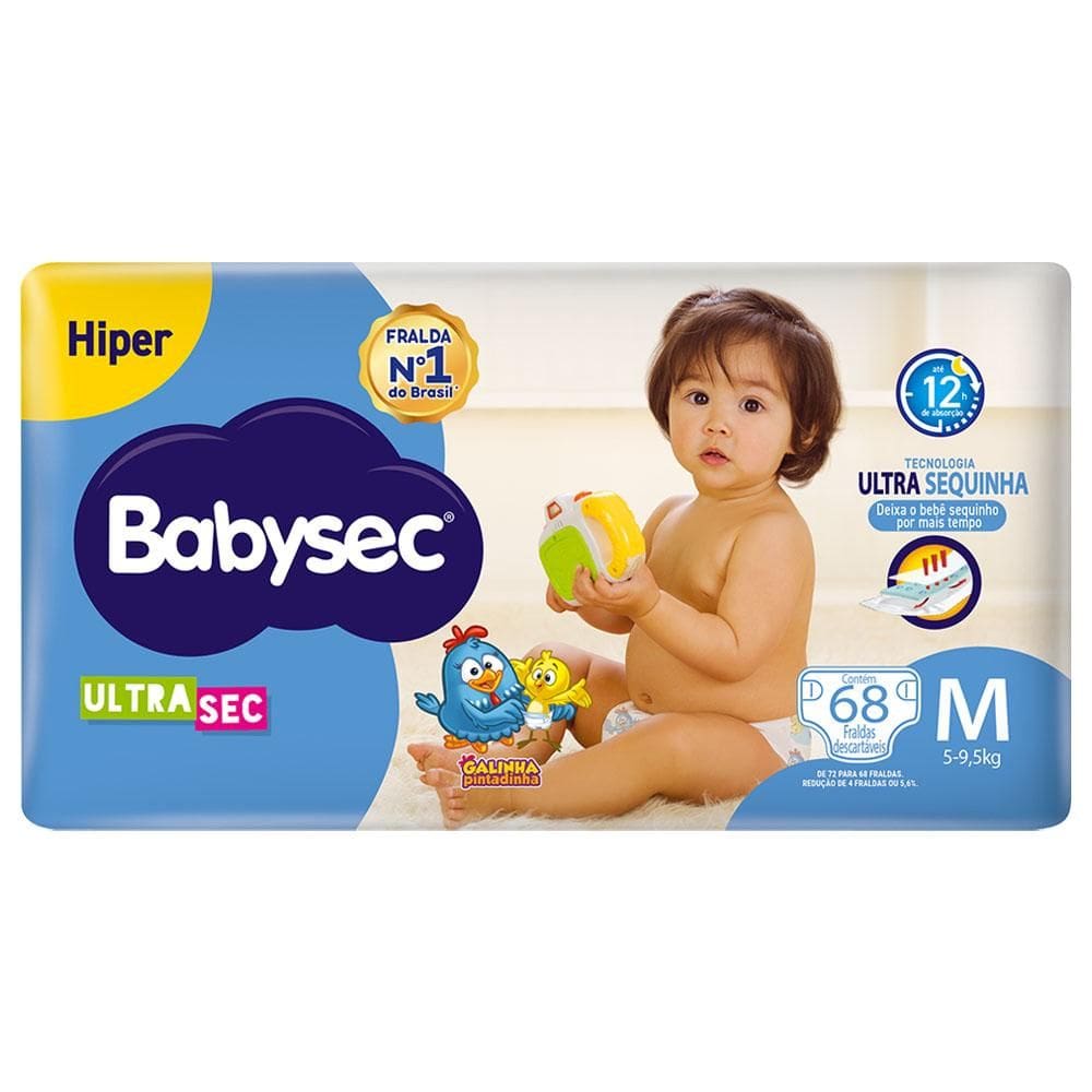 Fralda Babysec Galinha Pintadinha Ultrasec Hiper M com 68un