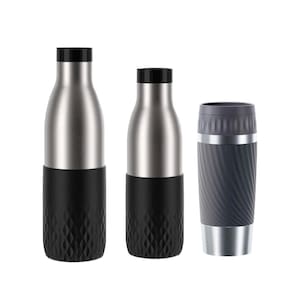 Kit Tefal: 2 Garrafas Térmicas Tefal Pretas 500ml e 700ml + Copo Térmico com Tampa Tefal Cinza