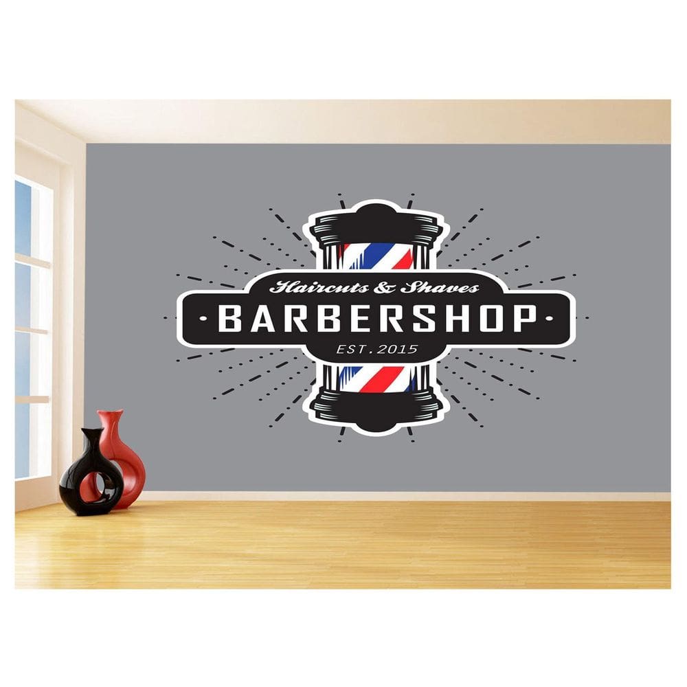 Papel De Parede 3D Barbearia Barber Shop Logo 3,5M Brb23