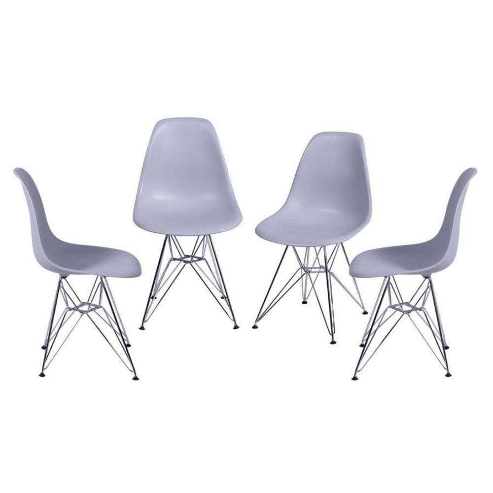 Kit 4 Cadeiras Boxbit Dkr Eames Base Cromada Cinza