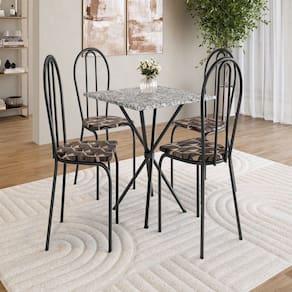Conjunto de Mesa com 4 Cadeiras Leia Preto / Palha / Ocre