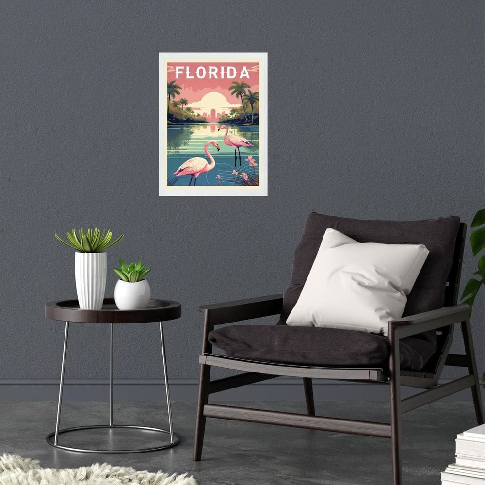 Quadro Decorativo Florida - Flamingos 33X24Cm - Com Vidro