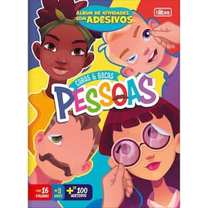 Livro Álbum Cartilha de Atividades c/ Adesivos Caras e Bocas Montar Divertido Criativo 16 Folhas Tilibra