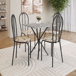 Conjunto de Mesa com 4 Cadeiras Leia Preto / Cedro / Ocre