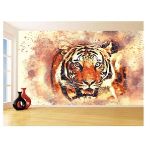 Papel De Parede 3D Animais Tigre Rosto Arte Cor 3,5M Anm566