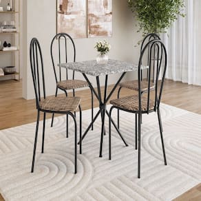 Conjunto de Mesa com 4 Cadeiras Leia Preto / Rattan / Ocre