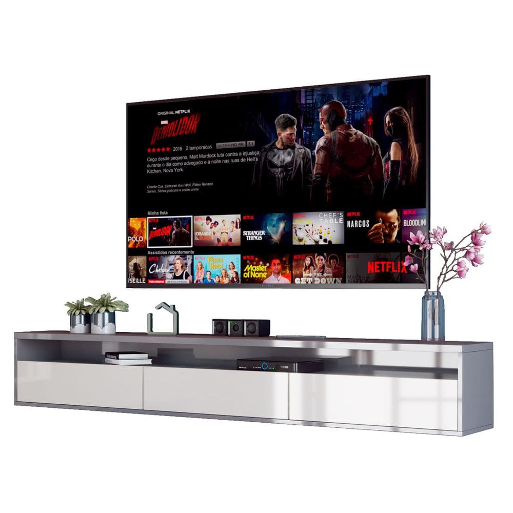 Rack Suspenso para TV Life 1.36 Off White com Cinza - MóveisAqui