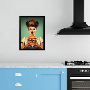 Quadro Cozinha Retro Hamburger - Pin Up 45X34Cm - Com Vidro