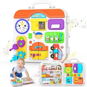 Brinquedo musical Busy Board BQU Montessori 15 em 1 para crianças de 1 a 2 anos