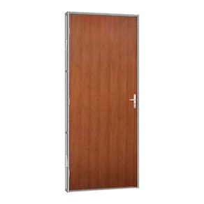 Porta De Madeira Mogno Com Batente De Aço Silver 71x215 R120 Abertura Esquerda Prata