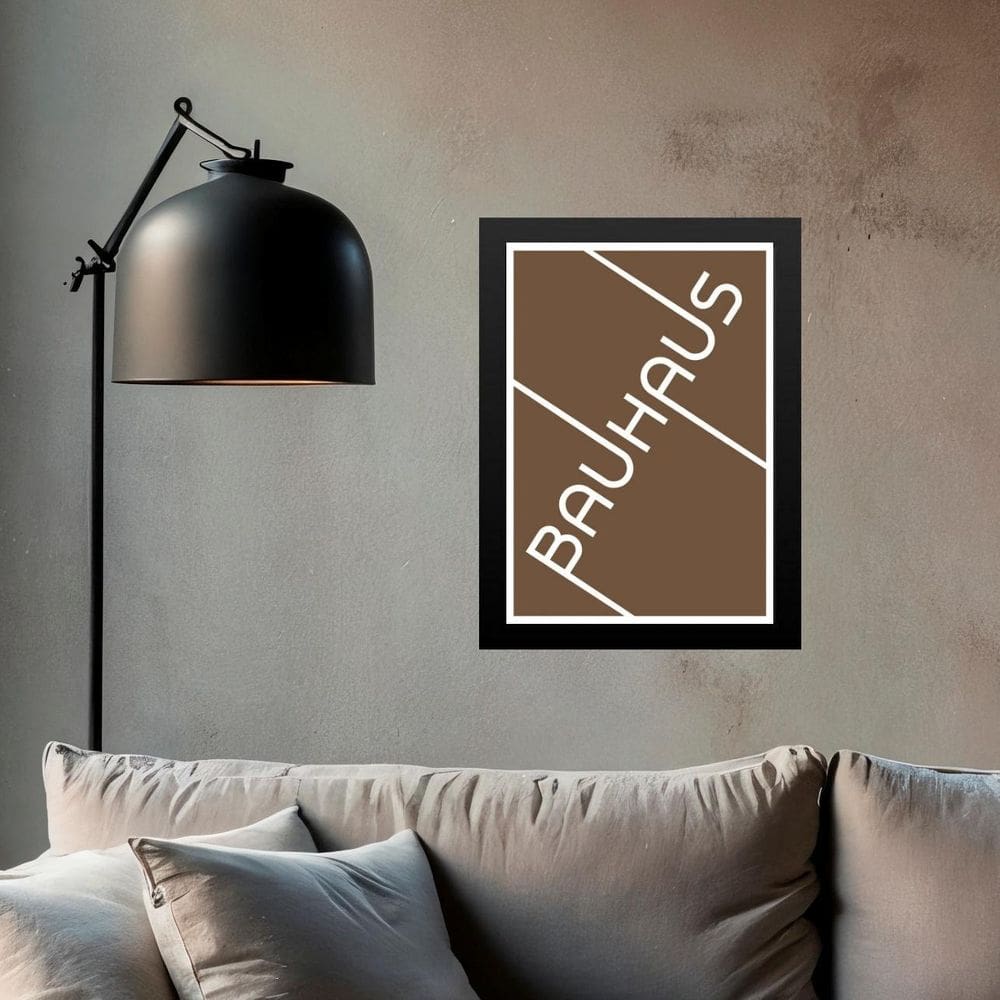Quadro Bauhaus Marrom - Tipografia 33X24Cm - Com Vidro