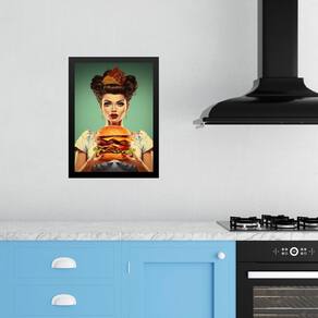 Quadro Cozinha Retro Hamburger - Pin Up 33X24Cm - Com Vidro