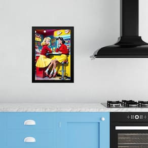 Quadro Cozinha Retrô Pin Ups Lanchonete 45X34Cm - Com Vidro