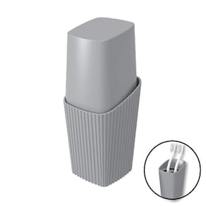 Porta Escova De Dente Creme Dental Com Tampa New Square Cinza Banheiro - 10450 Coza