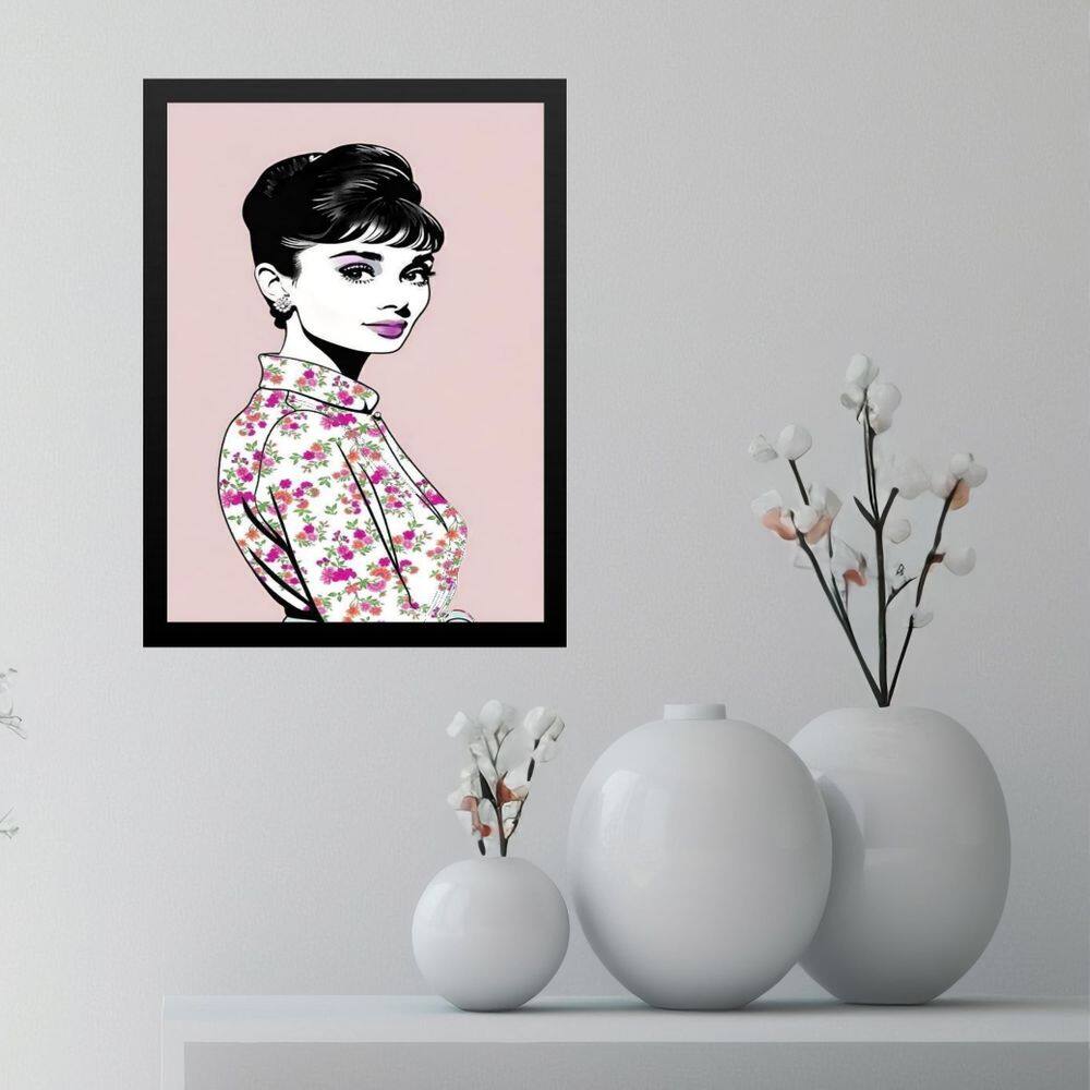 Quadro Audrey Hepburn Romântica Floral 33X24Cm - Com Vidro