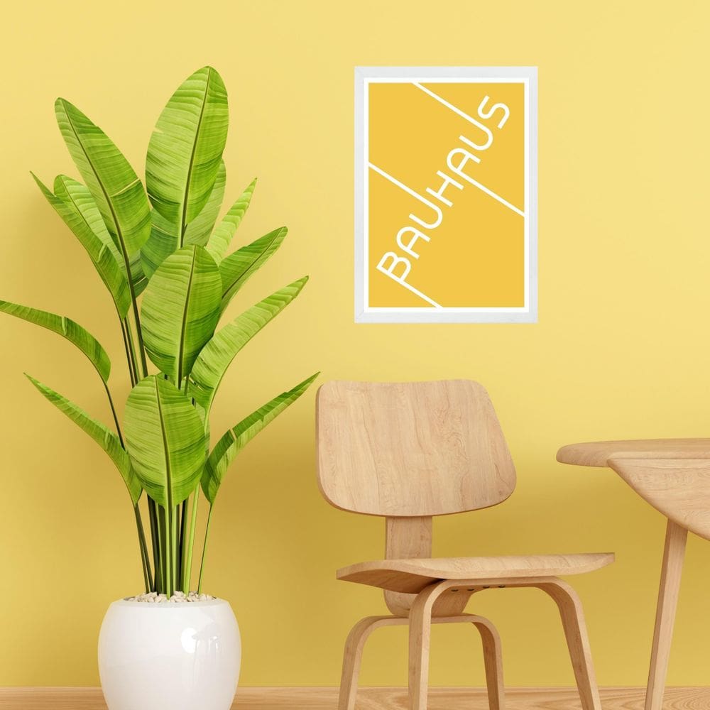 Quadro Bauhaus Amarelo - Tipografia 24X18Cm - Com Vidro