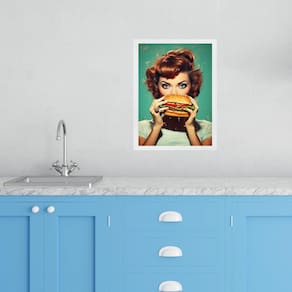 Quadro Cozinha Retro Pin Up Hamburger 45X34Cm - Com Vidro