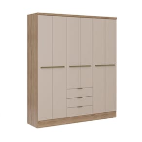 Guarda-Roupa Casal com Espelho Troy 6 Portas 3 Gavetas Noce e Off White