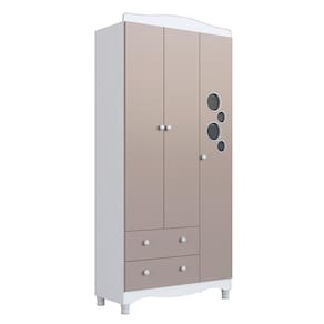Guarda-Roupa Infantil Encanto 3 Portas 2 Gavetas Branco e Cinnamom