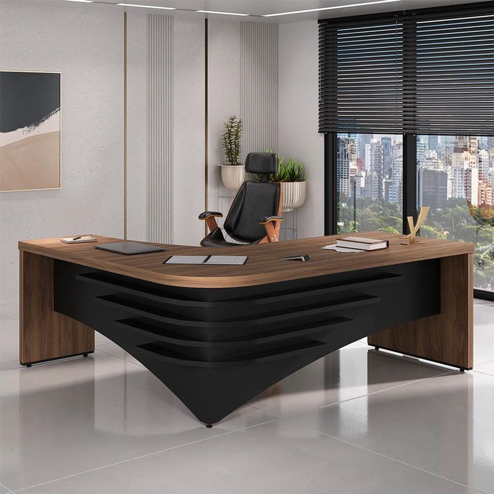 Mesa de Escritório Zamora Lado Direito Nogal e Preto
