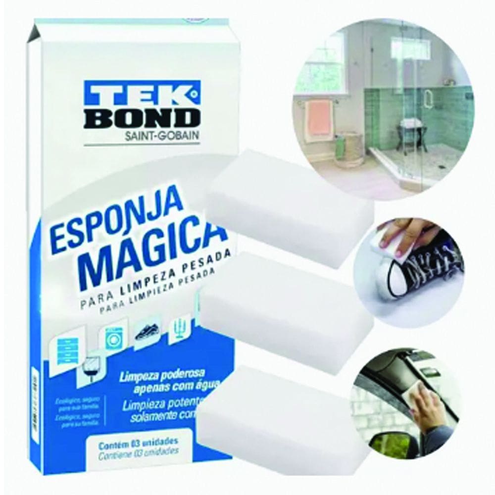 Kit 3x Esponja Mágica TekBond Limpeza Pesada Casa Carro Loja