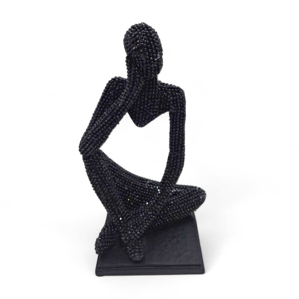 Enfeite de resina Pensador Com Pedras Brilhante Preto 13 cm