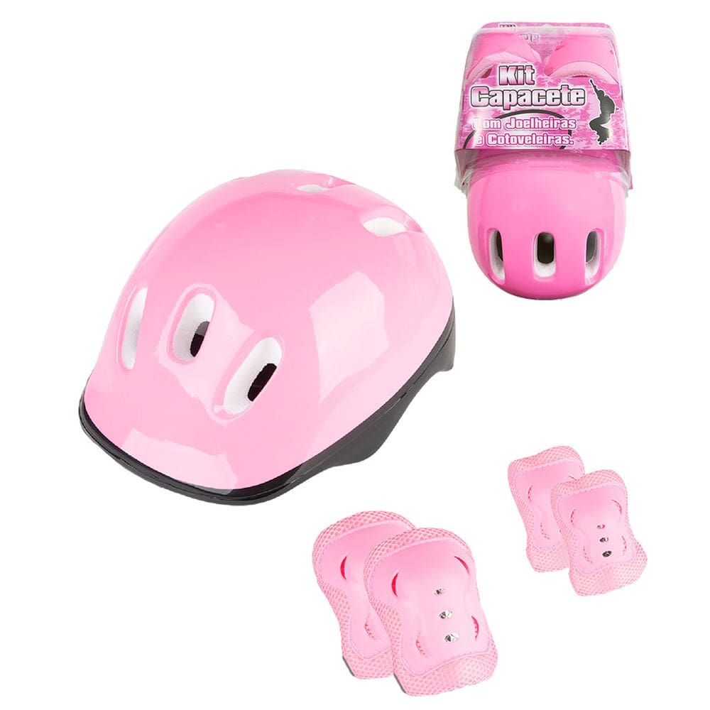 Kit Capacete Com Joelheiras e Cotoveleiras Rosa - Fênix