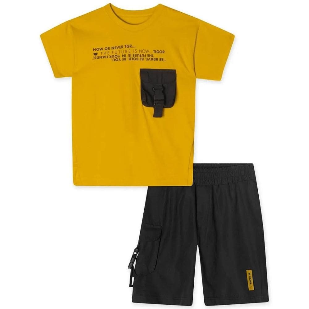 Conjunto Curto Tigor T Tigre Blusa e Bermuda Bolso Amarelo