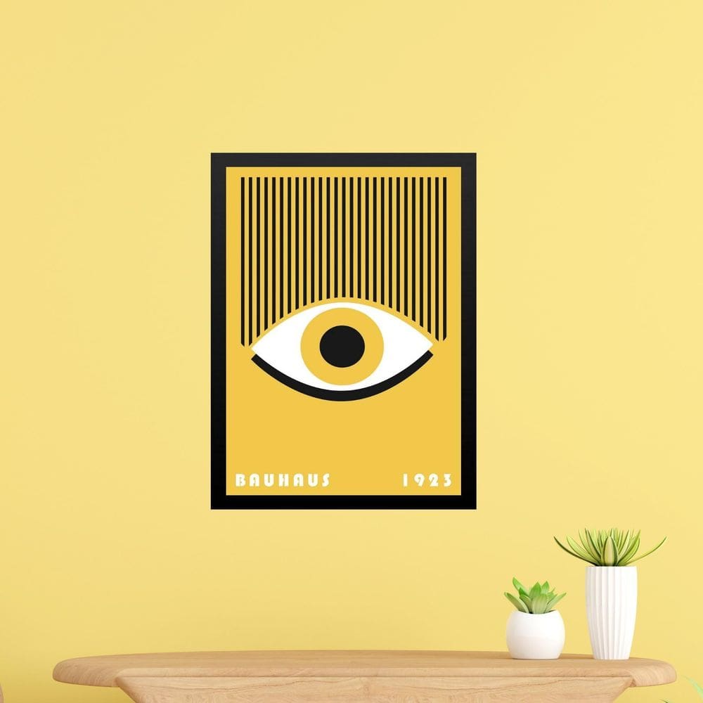 Quadro Bauhaus Amarelo - Olho Cílios 24X18Cm - Com Vidro